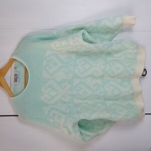 Tarazzia Vintage Italian Mohair Wool Seafoam Green Geo Pattern Sweater Sz.M